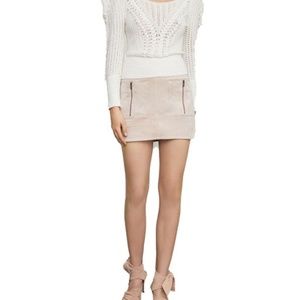 BCBGMAXAZRIA Womens Faux Suede Zip Detail Mini Skirt Pink Beige S